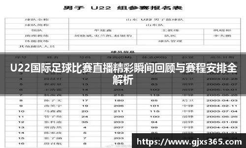 U22国际足球比赛直播精彩瞬间回顾与赛程安排全解析